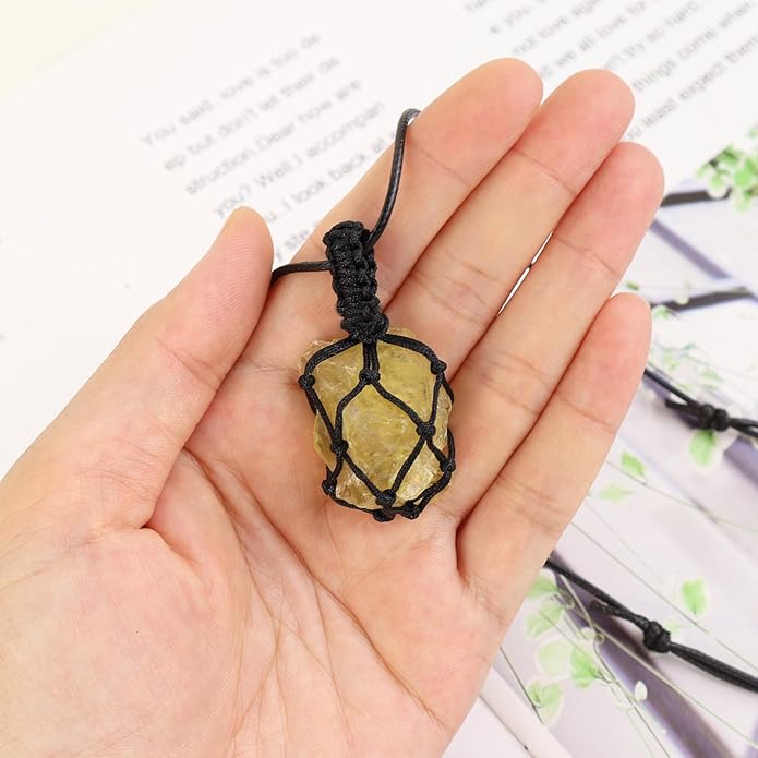 Handmade Natural Gemstone Crystal Pendant Necklace Stone Holder Necklace Cord Net Necklace with Adjustable Length for Women Men