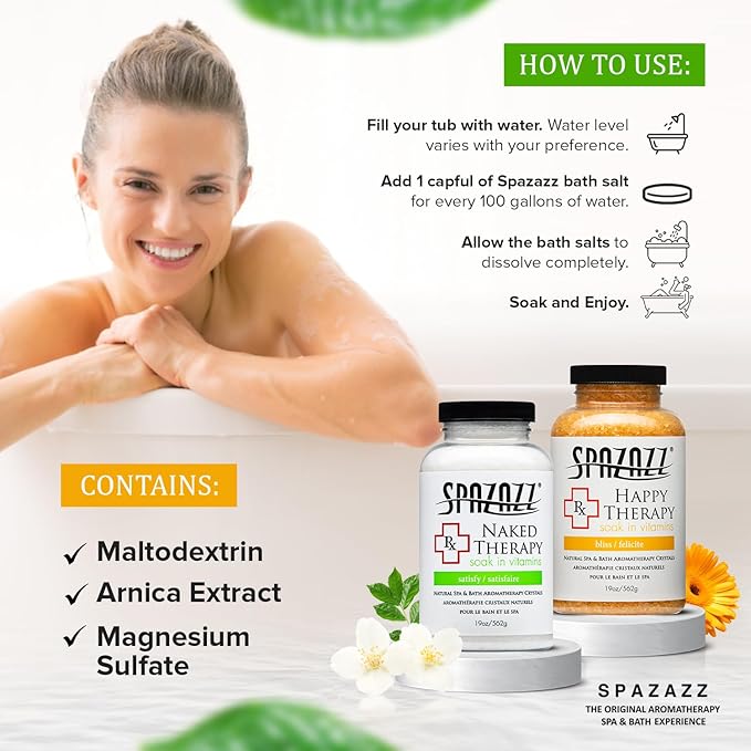Spazazz Hot Tub Aromatherapy Bath Salt Crystals 2 Pack- Happy and Naked Therapy 19 oz Jars Plus a Spazazz Rubber Duck- Relaxing Hot Tub Aromatherapy Bath Salts- Safe for All Spa and Hot Tub Equipment