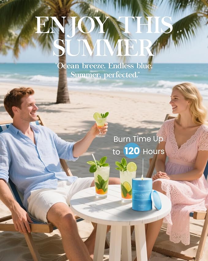 M&SENSE Sea Salt Vanilla Scented Candles Large Beach Candle, Natural Soy Summer Candles 21.2oz 120 Hour Slow Burning,Aromatherapy Candle for Stress Relief Meditation Relaxing