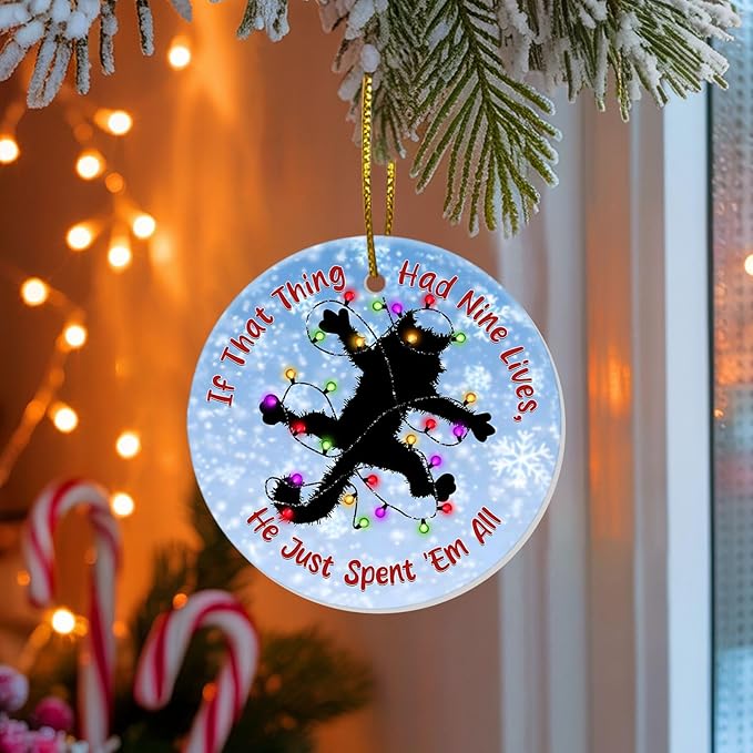 Black Cat Rug Christmas Ornament, Funny Movie-Inspired Xmas Tree Decoration, Unique Holiday Keepsake Gift for Cat Lovers