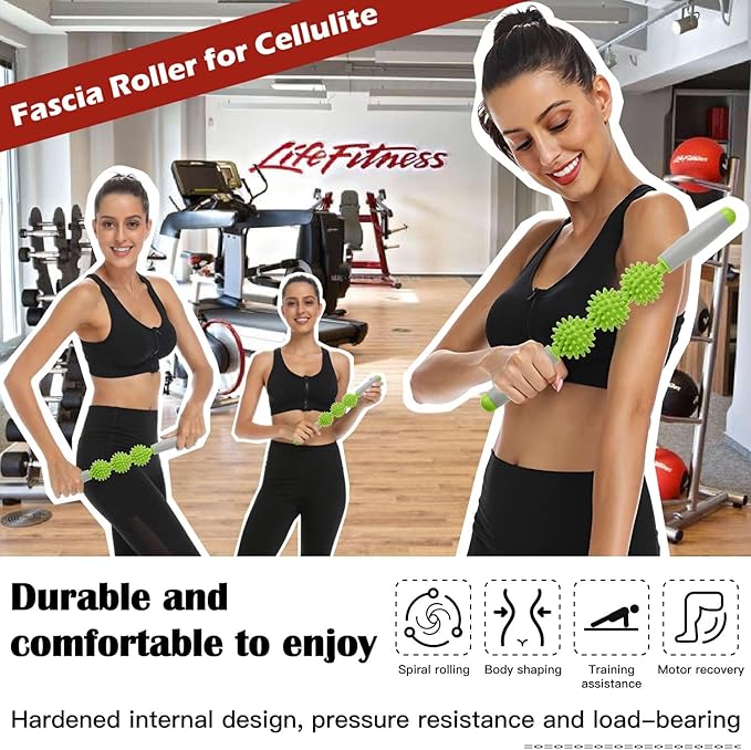 Fascia Muscle Roller, Cellulite Massager Fascia Roller for Cellulite and Sore Muscles, Neck, Leg, Back, Pressure Trigger Point Body Roller Deep Tissue Massage Stick Tools - 3 Massage Balls