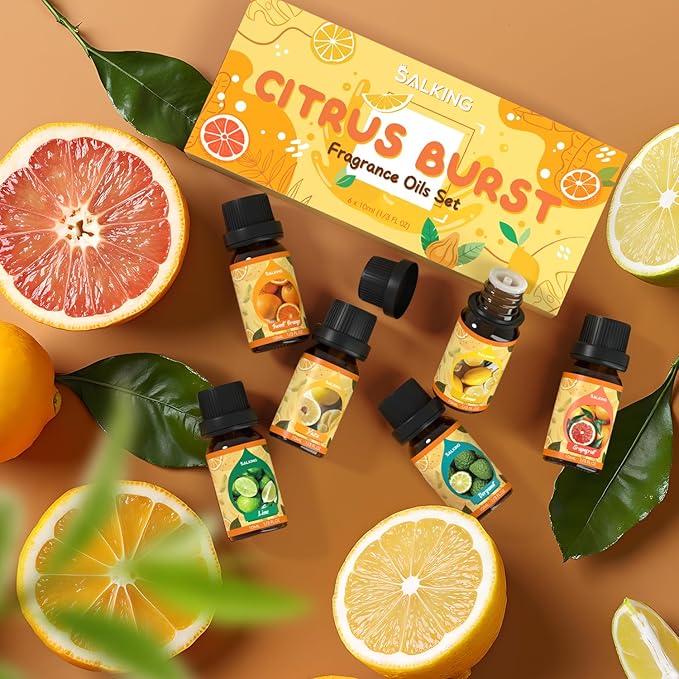 SALKING Citrus Burst Essential Oil Set, Premium Fragrance Oil for Diffuser, Scented Oil Gift Set for Soap Candle Making - Sweet Orange, Bergamo, Lemon, Grapefruit, Lime, Yuzu
