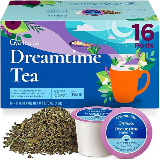 Gya Tea Co Dreamtime Herbal Tea Pod (16 ct) - Decaf Soothing Tea Blend of Chamomile & Lavender for Good Night's Rest of Calming & Relaxing