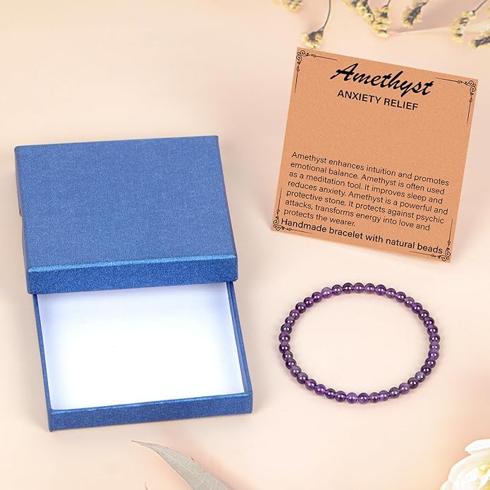 LPBeads Handmade Natural Gemstone Stretch Elastic Bracelet Healing Crystal Round Stone Beads Jewelry Gifts for Women Men