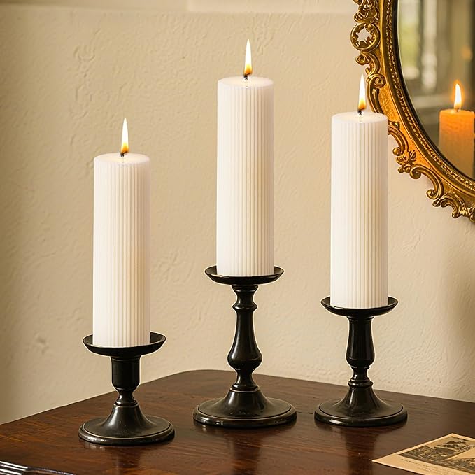 KONNI White Pillar Candles 2.4 x 7.9 inch Unscented Pillar Candle Bulk, Long Burning Candles, Smokeless Dripless Large Round Gear-Shaped Candle for Wedding, Home Decoration, Party, Spa, Dinner