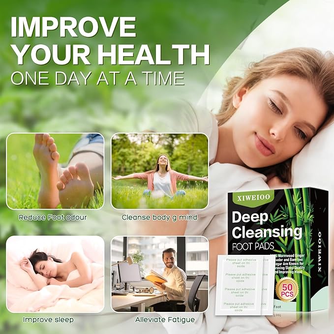 50 Pack Foot Pads, Ginger Oil Bamboo Charcoal, Foot Care Patch Message Deep Cleansing for Stress Relief, Better Rest, Feet Health Patches, Relaxing Muscles