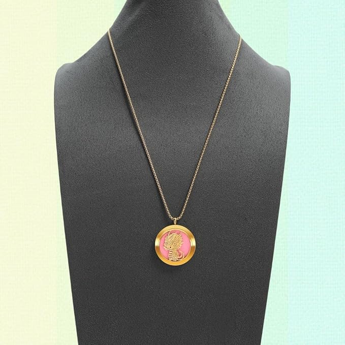 Aromatherapy Diffuser Necklace-Dinosaur Essential Oil Necklace,Aromatherapy Diffuser Pendant for Men and Women,Portable,Suitable for Yoga,Meditation,Travel,Stress Relief Gift(Gold 30mm)