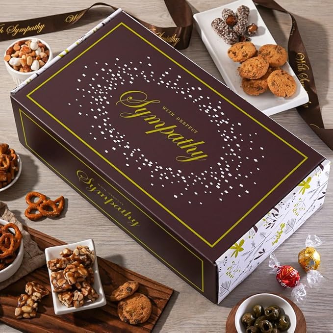 Broadway Basketeers Sympathy Gift Box - Deluxe Gourmet Delight - Kosher Sympathy Food Baskets for Delivery - Care Package Box of Assorted Snacks for Bereavement, Loss, Funeral, or Shiva