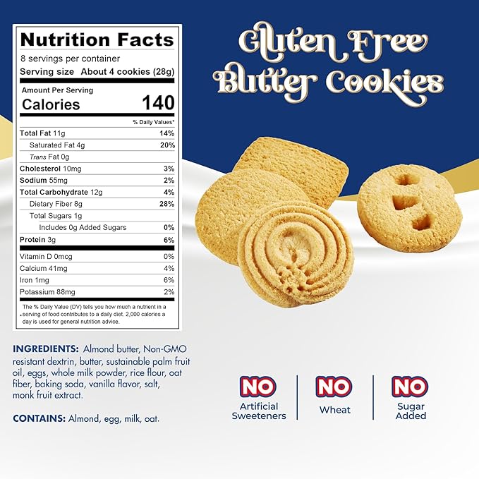 ChocZero Keto Butter Cookies - Sugar Free Danish Shortbread - Gluten Free, Low Carb - 8oz, (Pack of 1)