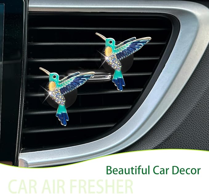 Hummingbird Air Vent Clip Car Air Freshener 2pcs Bird Bling Car Accessories Refillable Car Diffuser Outlet Clips for Women Teens,Cute Blue Car Decor