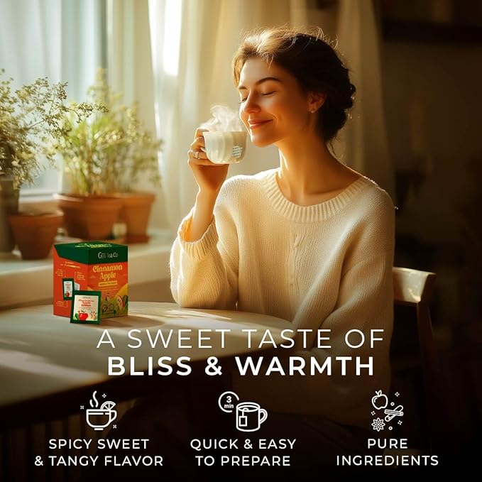 Gya Tea Co Cinnamon Apple Herbal Tea Bags (20 Bags) - Caffeine Free with a Tangy Flavor for All Day Comfort, Calming, Relaxing & Nourishing - Fruit & Herbal Blends