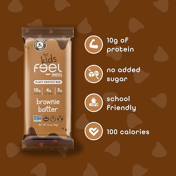 FEEL Kids Protein Bars Minis | Variety Pack | 10g Plant Protein | 100 Calories | No Added Sugar | Daily Veggies | Gluten Free, No Nuts, No Soy, No Dairy, No Grains (Pack of 12)