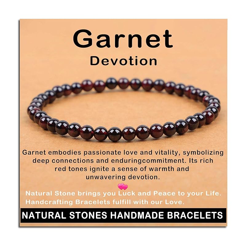 AD Beads Handmade Gemstone Stretch Elastic Bracelet Crystal Healing Reiki Nature's Beauty and Spiritual Essence Unisex (4mm, Garnet (Devotion))