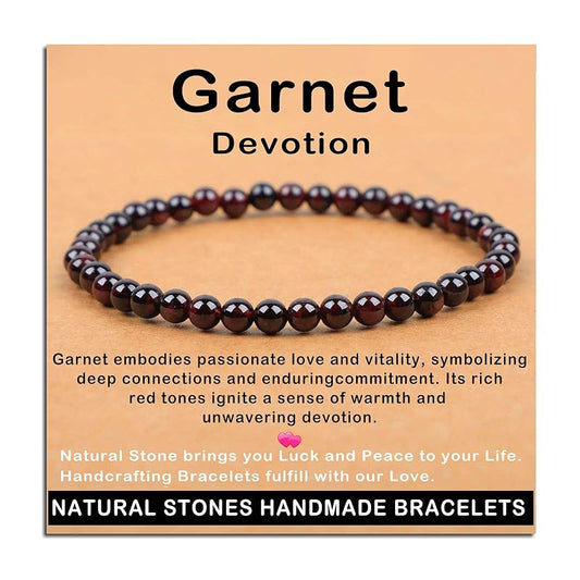 AD Beads Handmade Gemstone Stretch Elastic Bracelet Crystal Healing Reiki Nature's Beauty and Spiritual Essence Unisex (4mm, Garnet (Devotion))