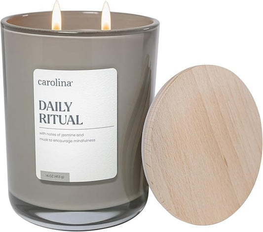 Carolina Daily Ritual Scented Candle, 16 oz Musk & Jasmine Scented, 2 Wick Wellness Relaxing Candle, 60H Burn Time, Ideal for Creating a Welcoming Home - Made in The USA