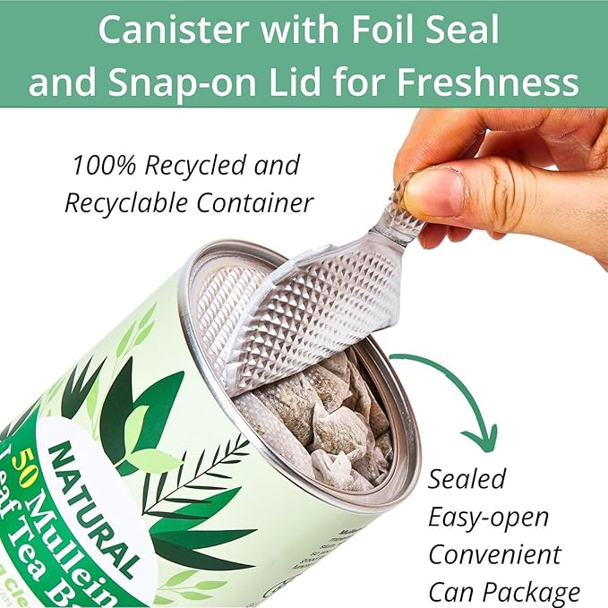 50 Mullein Tea Bags for Lungs, VitalForest 100% Pure Mullein Leave Tea, Lung Detox Cleanse Mullen Tea for Smokers Breathe Deep and Respiratory Support, Caffeine Free Mullin