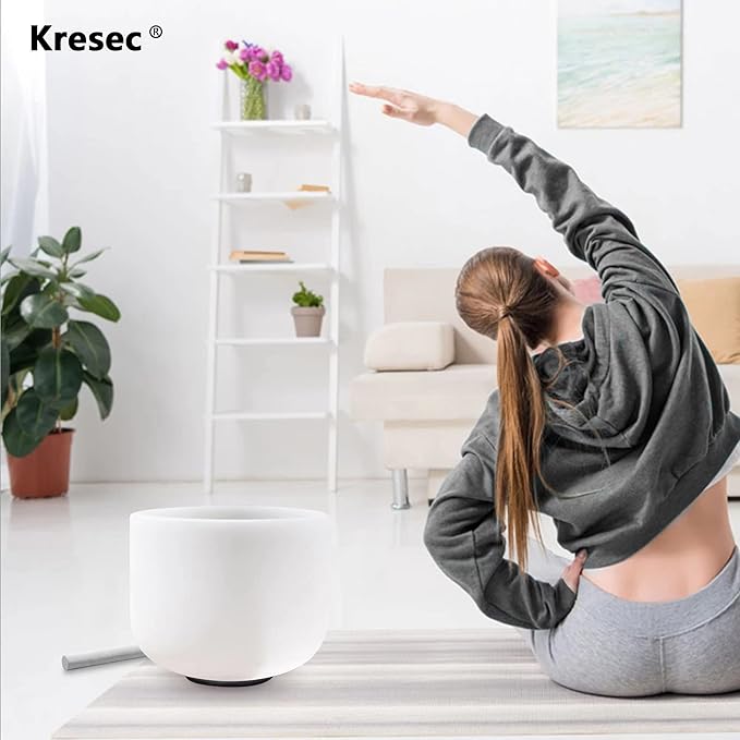 Kresec 10 Inch Crystal Singing Bowl C Note (±40 cents) C Note Root Chakra with O-ring and Mallet Quartz Crystal Sound Bowl for Meditation, Yoga, Spiritual and Body Healing and Energy Cleansing
