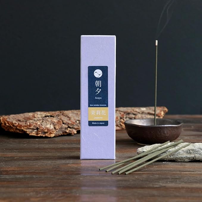 Asayu Japanese Low Smoke Jasmine Incense Sticks 20g Sample Size, 100% Made in Japan with Less Irritation, Non-Toxic Incense for Morning Energy, Yoga, Meditation or Mindfulness