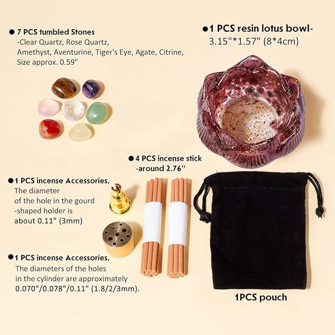 Incense Holder Burner with 40 Incense Sticks Resin Crystal Lotus Flower Incense Holder for Inserting Incense Removable Ash Collector for Meditation Room and Home Decor (Strawberry Quartz, 3.15")