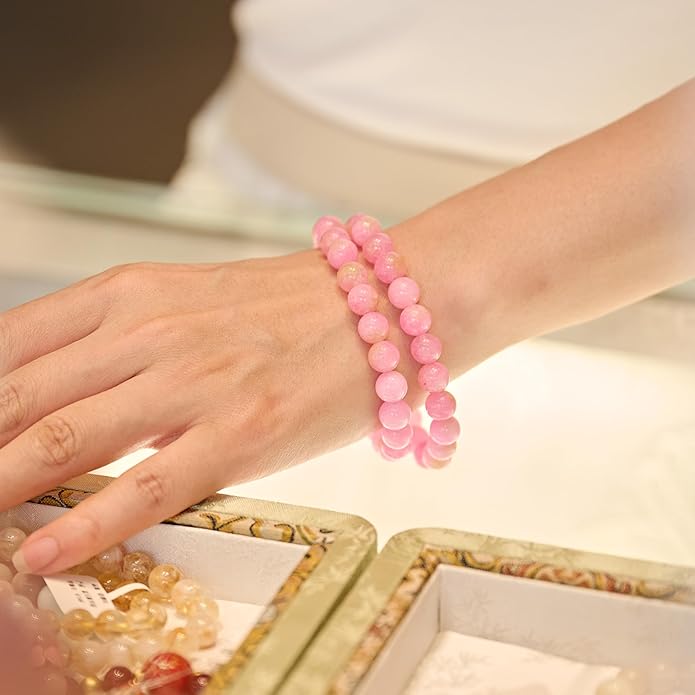 Bivei Natural Gemstone Semi Precious Healing Crystals Handmade Stretchy Round Beads Bracelet, Enhance Positive Energy