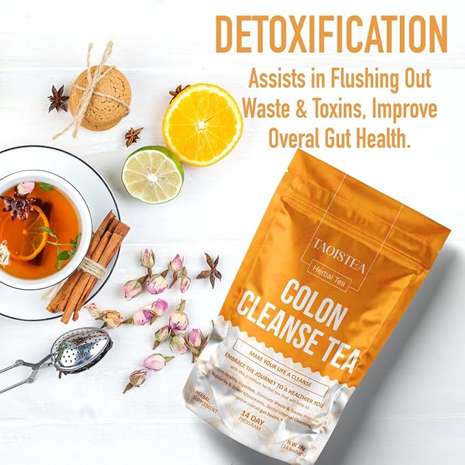 TAOISTEA Colon Cleanse Tea, Herbal Tea Blend with Senna, Peppermint, Dandelion Aloe Vera, Improve Digestive Health and Gental Gut Cleanse - 14 Bags