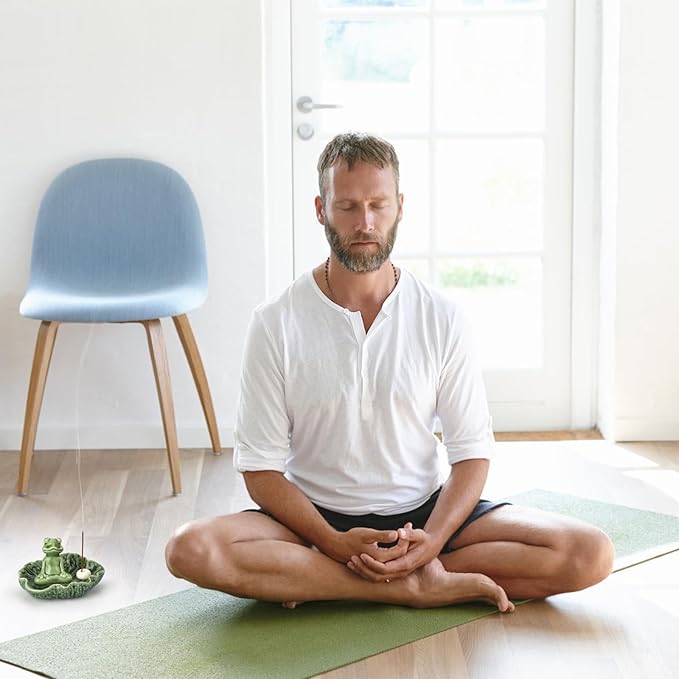 Incense Holder, Handmade Ceramic Frog Incense Burner, 4.5 Inch Insence-Stick Holder Ash Catcher, for Meditation Yoga Incense Burning Fragrance Decoration Household (Dark Green)