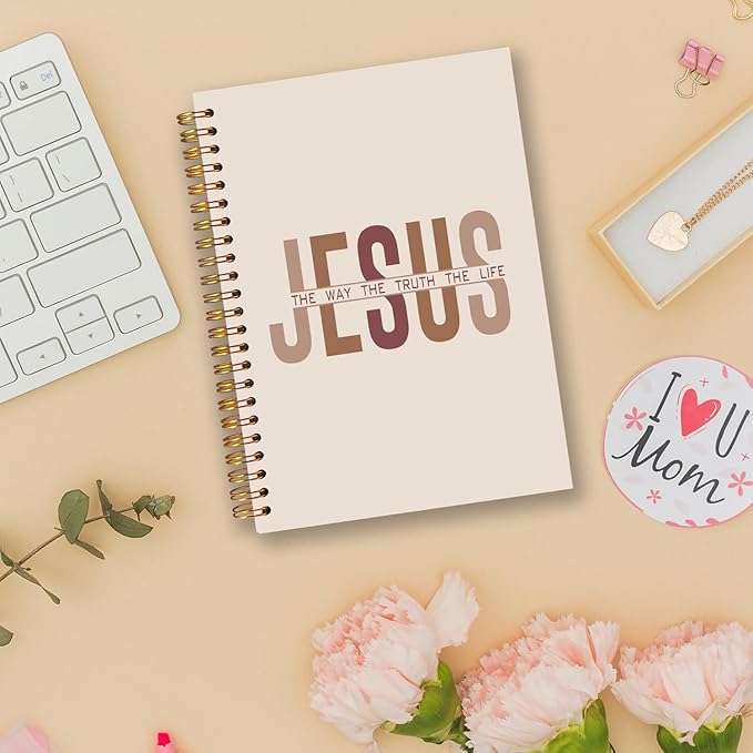 Jesus Christian Spiral Notebooks, the Way Truth Life Bible Verse Journal, Jesus Journals for Writing, Christian Gifts for Women Men, Religious Notebook for Note Taking, 5.5x8.3 Inch