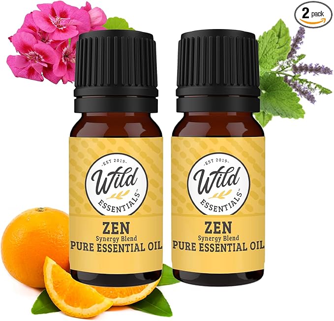 Wild Essentials 100% Pure Therapeutic Grade Zen Essential Oil Blend Combo for Aromatherapy Diffusers - Two 10 ml Bottles - New Look! Same Great Blend! Made in The USA