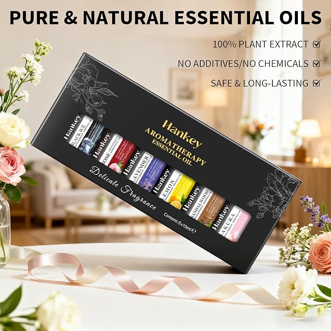 Essential Oils Set - Top 6 Blends for Diffusers, Home Care, Candle Making Scents, Fragrance, Aromatherapy, Humidifiers, Rose,Black Ice,Lavender,Lemon,Sandal Wood,Sakura (10mL)