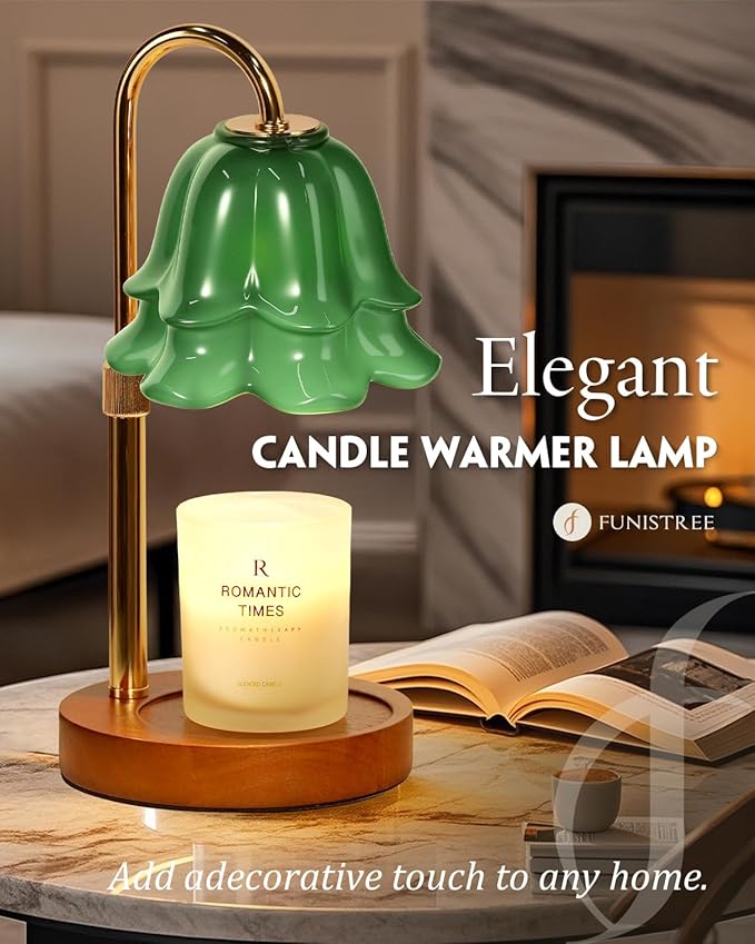 Candle Warmer Lamp with Timer Dimmable, Height Adjustable Birthday Gifts for Women Mom House Warming, Home Decor, Lotus Flower Candle Lamp Warmer 2 Bulbs Inc (Green-1)