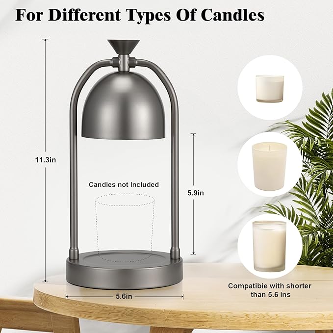 Grey Candle Warmer Lamp with Timer-Modern Room Decor Aesthetic Vintage, Gifts for Women,Dimmable Wax Melt Warmer for Scented Wax with 2 Bulbs