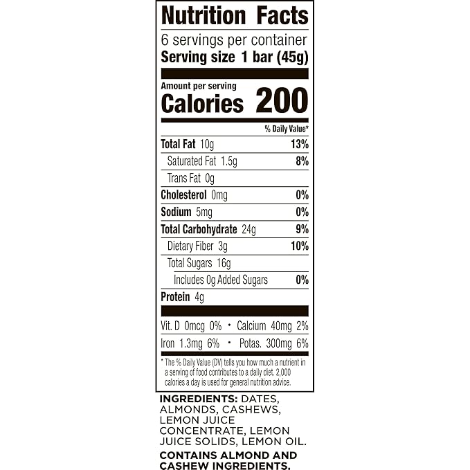 Larabar Lemon Bar, Gluten Free Vegan Fruit & Nut Bar, 1.6 oz Bars, 6 Ct