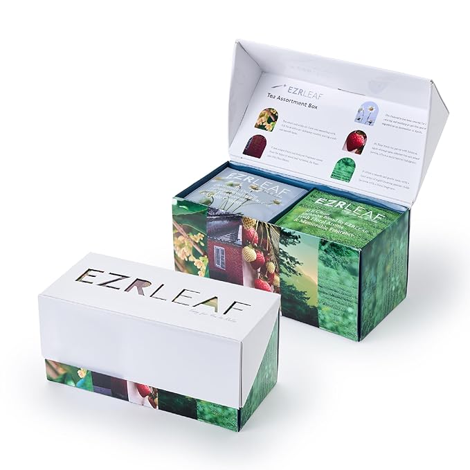 EZR Leaf Tea Sampler Gift Box – 22 Pyramid Tea Bags with Taiwan Black, Osmanthus Oolong, Chamomile Oolong, Berry Black, Four Seasons Green – Flavored Assorted Tea Set for Gifting & Tasting