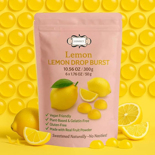 Confect Lemon Drop Burst Fruit Gummies – Vegan Candy – 6 Packs x 1.76 oz – Gluten-Free, No Corn Syrup, Semi-Circle Shape