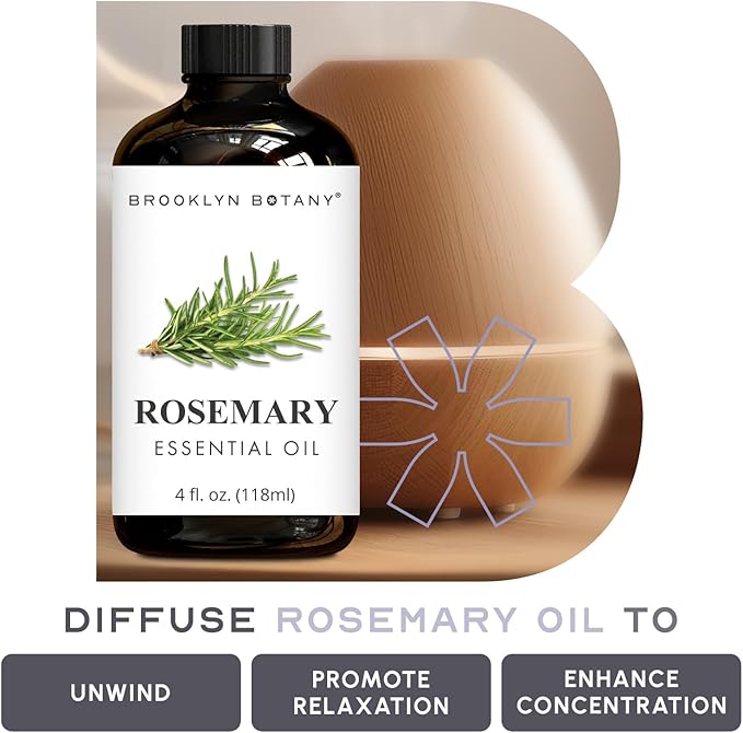 Brooklyn Botany Rosemary Essential Oil - Huge 4 Fl Oz - 100% Pure and Natural - Premium Grade with Dropper - for Aromatherapy and Diffuser