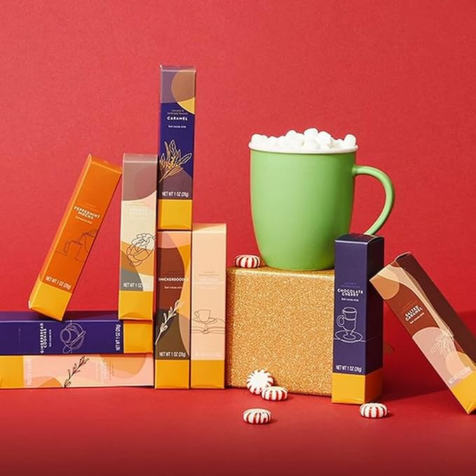 Thoughtfully Gourmet Hot Chocolate Gift Set, Flavors Include Salted Caramel, Peppermint, French Vanilla and More, Packaged in Gift Box with Bow, Set of 9