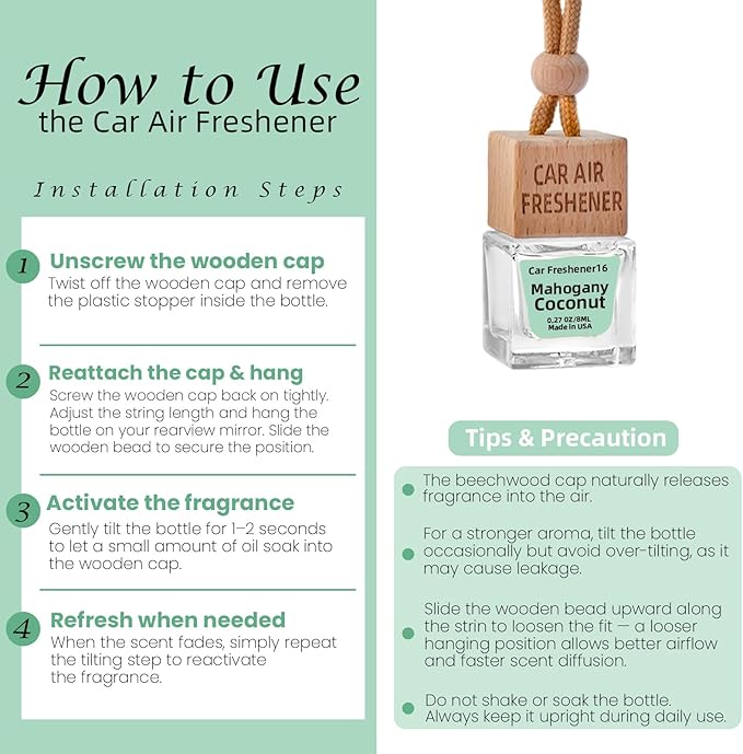 Car Air Freshener Hanging Diffuser – Long-Lasting Essential Oil Scent (Up to 60 Days) – Non-Toxic & Eco-Friendly – 2-Pack Auto Fresheners Made in USA