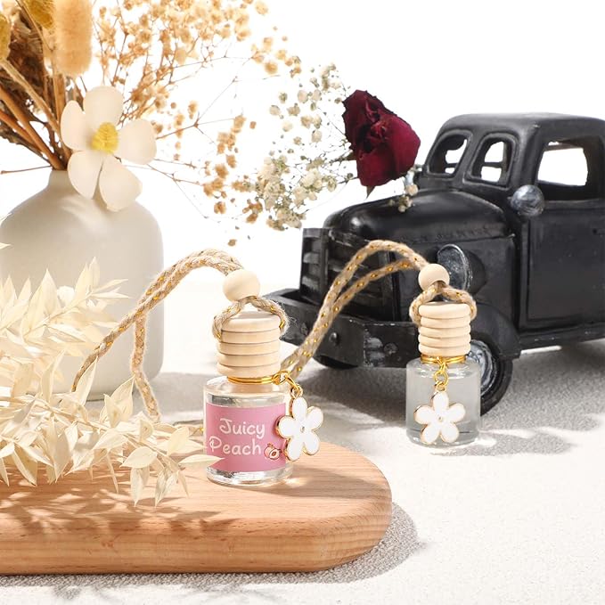 2 Sets Hanging Car Air Freshener and Essential Oil Diffuser, Car Air Freshener Daisy Essential Oil Diffuser Long Lasting Automobile Aromatherapy(White,Juicy Peach)