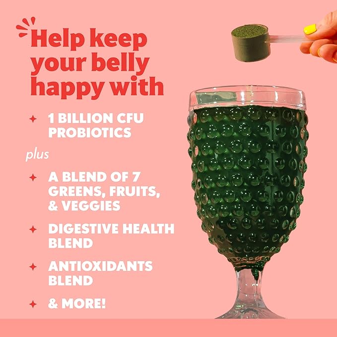 Amazing Grass Sweet Greens and Superfoods Powder for Digestive Health, Greens Powder, Digestive Enzymes, Probiotics, Spirulina, Chlorella, Peach Hibiscus, 30 Servings