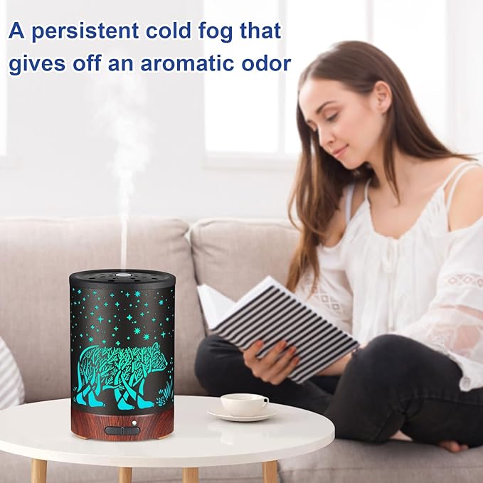 Essential Oil Diffuser- Aromatherapy Diffuser with7 Colors Light, and Auto-Off -Metal Cool Mist Humidifier for Home and Office（Polar Bear）…