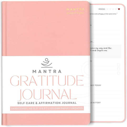 Gratitude Journal For Women & Men - Mental Health, Self Love & Self Care Journal - Pink - 5.8" x 8.3" - Mantra Planner