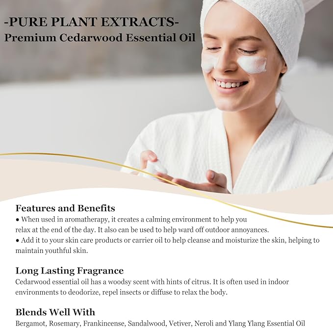 EUQEE Cedarwood Essential Oil 118mL Pure Cedarwood Oil Premium Essential Oil for Diffuser, Humidifier - with Glass Dropper (4fl.oz)