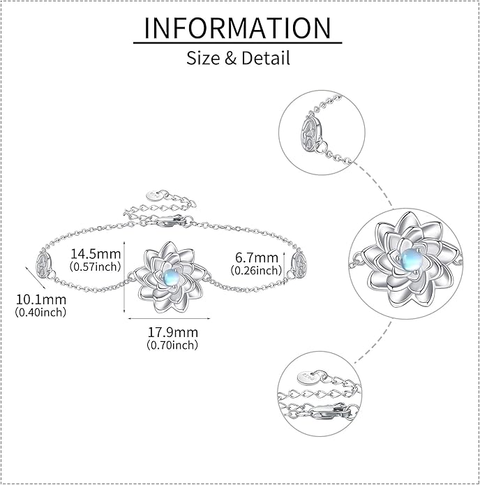 Sterling Silver Lotus Fidget Bracelet Spinning Anxiety Relief Lotus Flower Jewelry Gift for Women