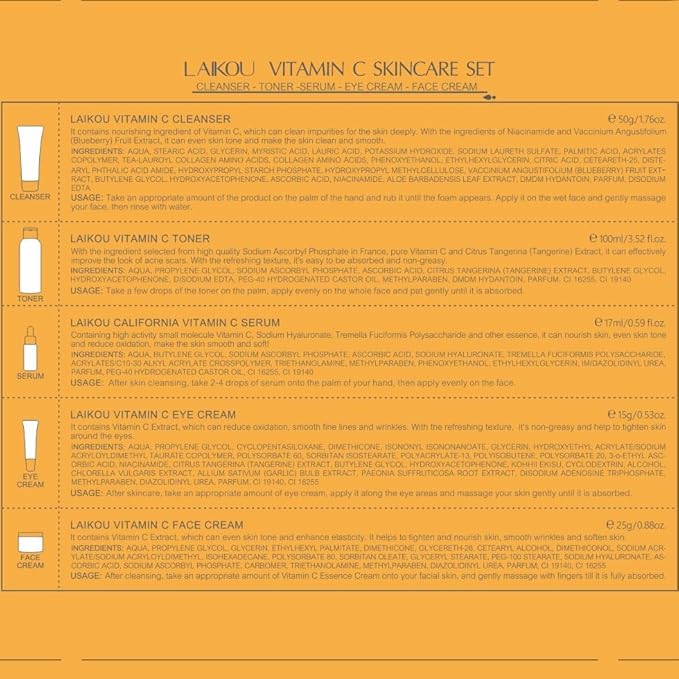 5Pcs Skincare Gift Set for Teenage Girls, Vitamin C Face Skin Care Kit With Cleanser, Toner, Face Serum, Eye Cream, Cream, Travel Skin Care Sets & Kits, Hydrating Facial Kit Skincare Set for Women Men