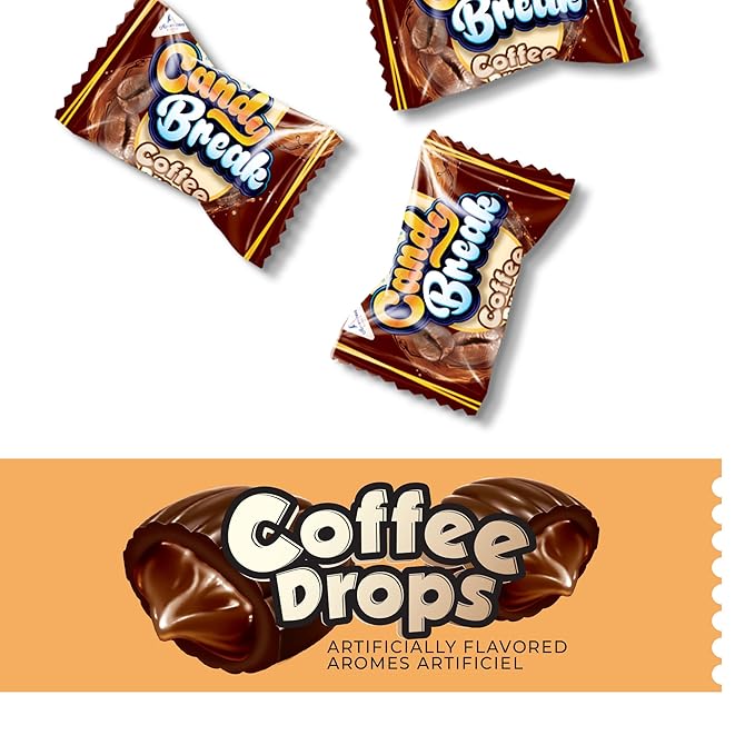 Candy Break Coffee Drops, Center Filled Hard Candy, Coffee Candy Individually Wrapped Snacks, Espresso Flavored Hard Candies, Caffeine Candies, 24.7 Oz Bulk Bag, Variety Pack of 1