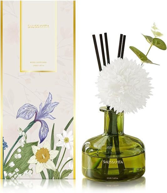 Flower Reed Diffusers Set, 7.10 oz Cedar Scented Diffuser with 7 Sticks, Long Lasting Home Fragrance for 120 Days, Perfect for Bathroom, Shelf Decor, Air Fresheners