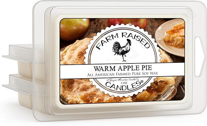 Farm Raised Candles - Warm Apple Pie Wax Melts 3-Pack (9 oz) | 100% American Soy Wax • Hand-Poured • Fresh-Baked Apple Cinnamon Scent • Pet Safe • Gift Ready • 6 Cubes Each