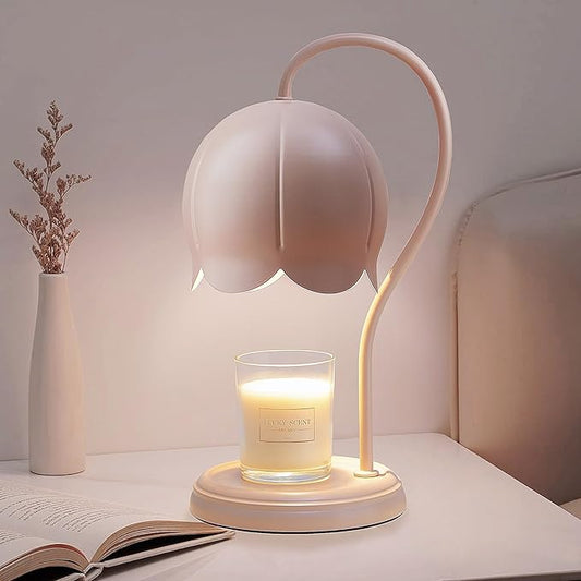 Cute Pink Flower Candle Warmer Lamp with Timer Dimmable, Bedroom House Office Aesthetic Living Girls Room New Home Decor, Christmas Birthday Gifts for Women Mom, Large Bedside Table Scented Wax Lamps