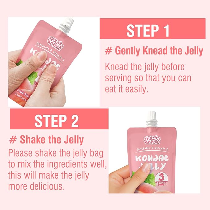 VOLO VERO Konjac Jelly Squeeze Pouch Peach Flavor, Low Calories (3 Kcal), 10 Packs, Gluten Free & Vegan, 0 Sugar, Keto, Low Carb, Drinkable Vitamin C Healthy Fruit Snacks, Holiday Gifts