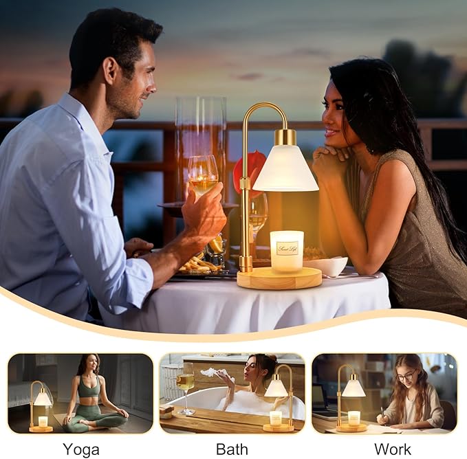 Candle Warmer Lamp with Timer & 3 Bulbs, Dimmable Electric Candlelight Adjustable Height and Brightness Candle Wax Warmer for Jar Candles Bedroom Home Decor House Warming Gift (Frosted Clear)